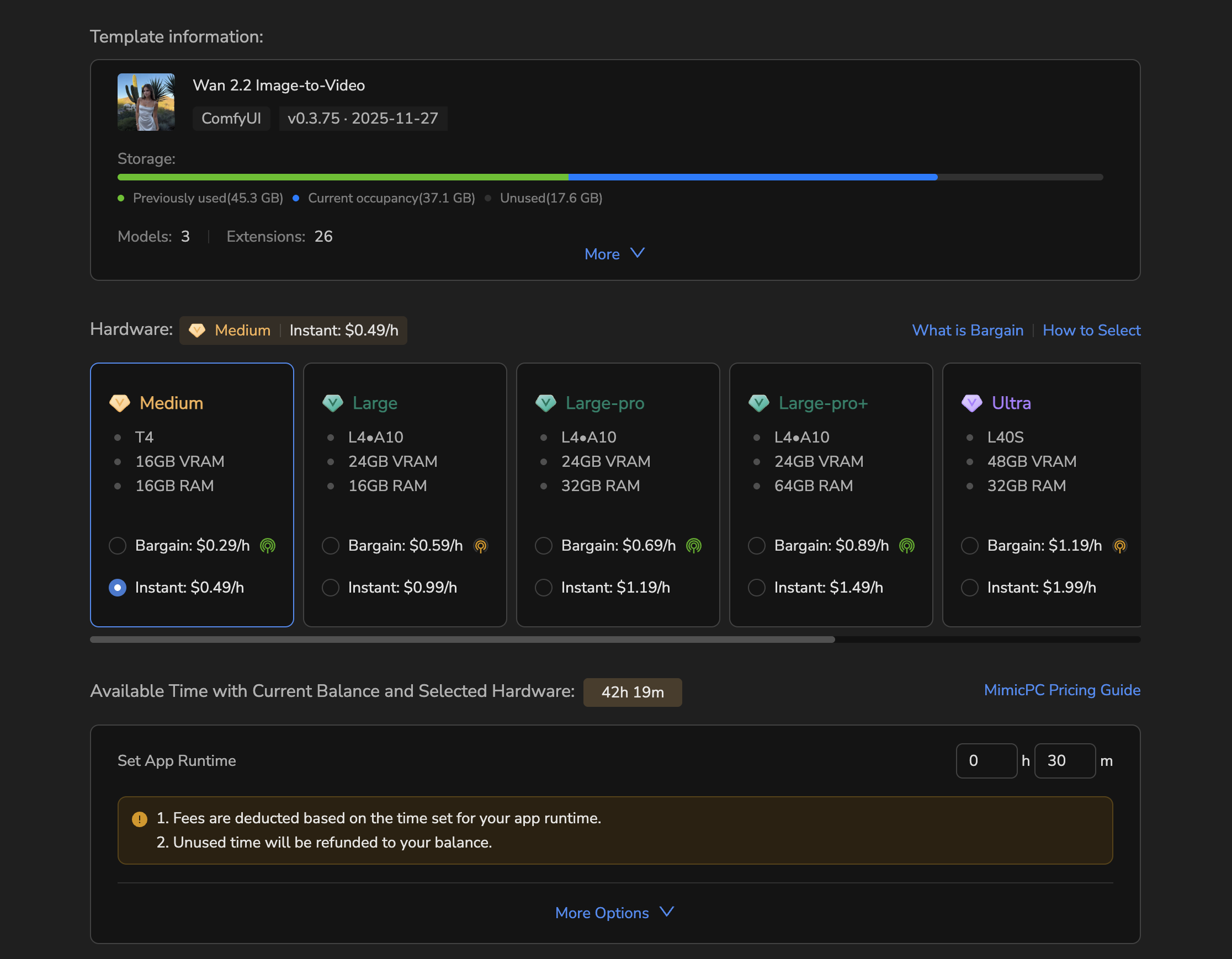 MimicPC — вибір GPU серверу